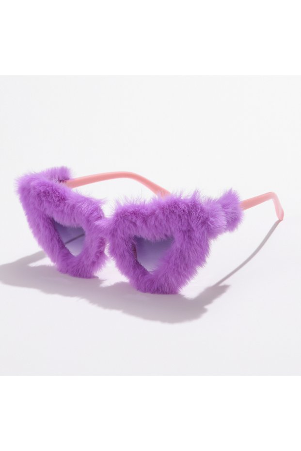 purple Trendy Party Cat Eye Sunglasses Women Men Soft Fur Velvet Kardashan Sun Glasses Ladies UV400