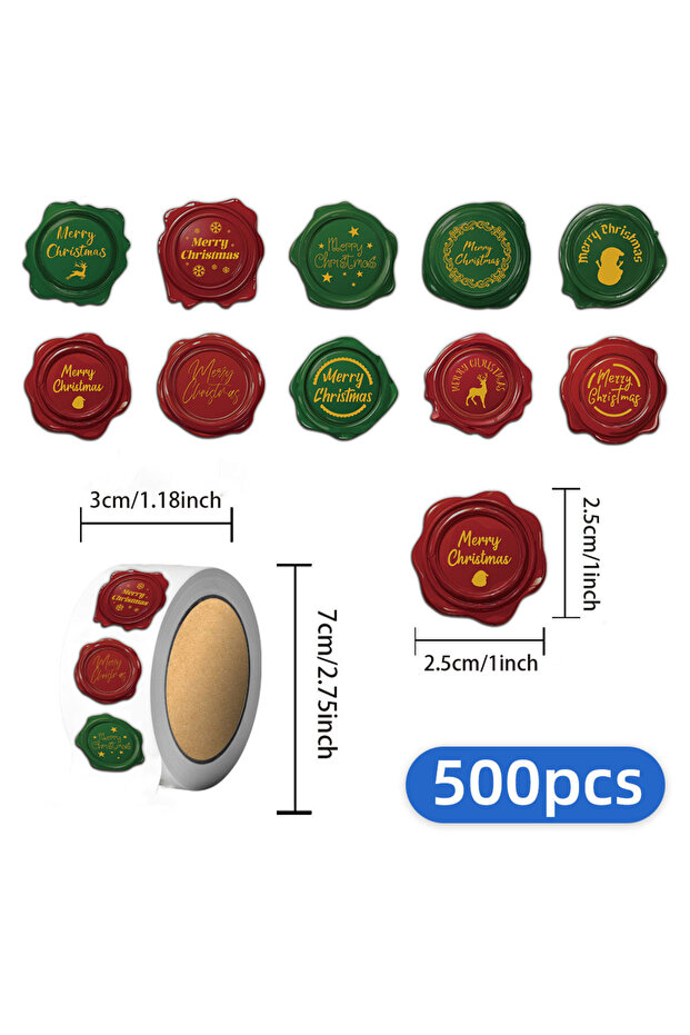 500 قطعة من ملصقات لفافات ختم الكريسماس، ملصقات تسميات مغلفات رائعة لعناصر الكريسماس