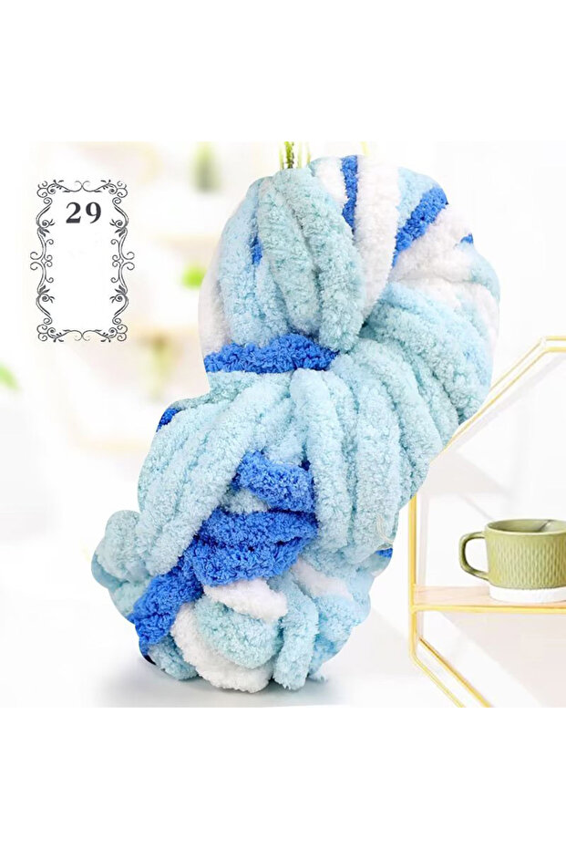 29 Fresh Blue 500g of Thick Chenille Yarn for Blankets, Ultra-Soft, Thick, Fluffy, Giant Chenille-St