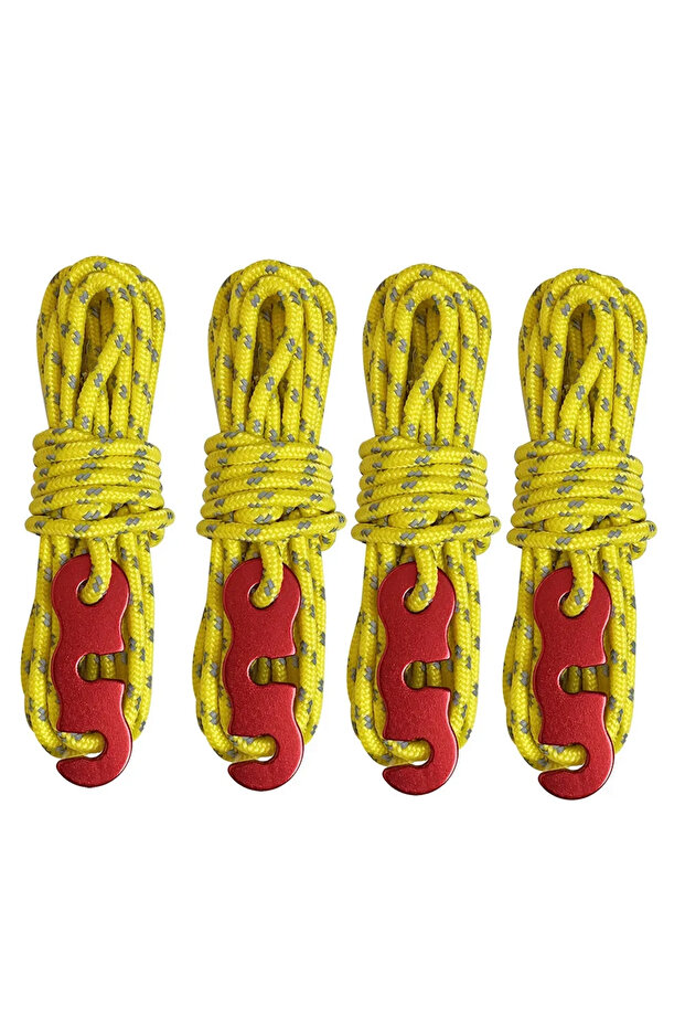 yellow-4pcs-4m 4 Outdoor Tent Ropes, Reflective Ropes Canopy Ropes Reinforced Windproof Ropes with B