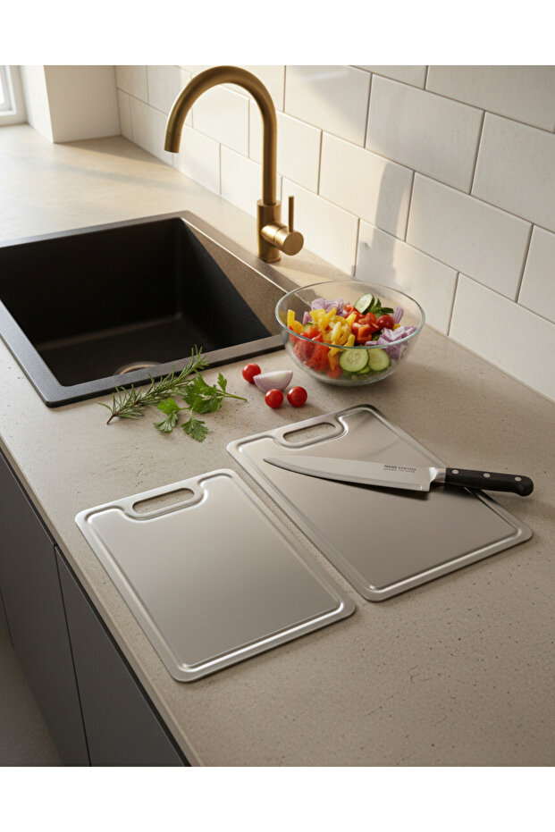 2 Sizes Stainless Steel Cutting Board 23X34 cm - 20X30 cm