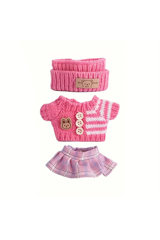 Pink 1 Set Pink Clothing Combinations Suitable for Labubu (Headscarf + Sweater + Skirt Combination S
