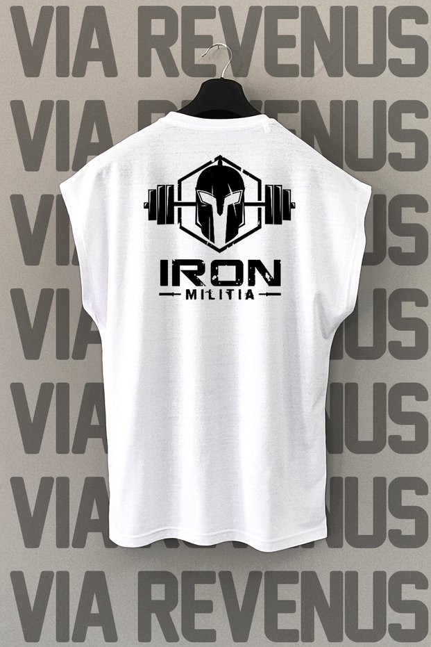 Iron Milita Back Printed Zero Sleeve 100% Cotton Sports Tshirt