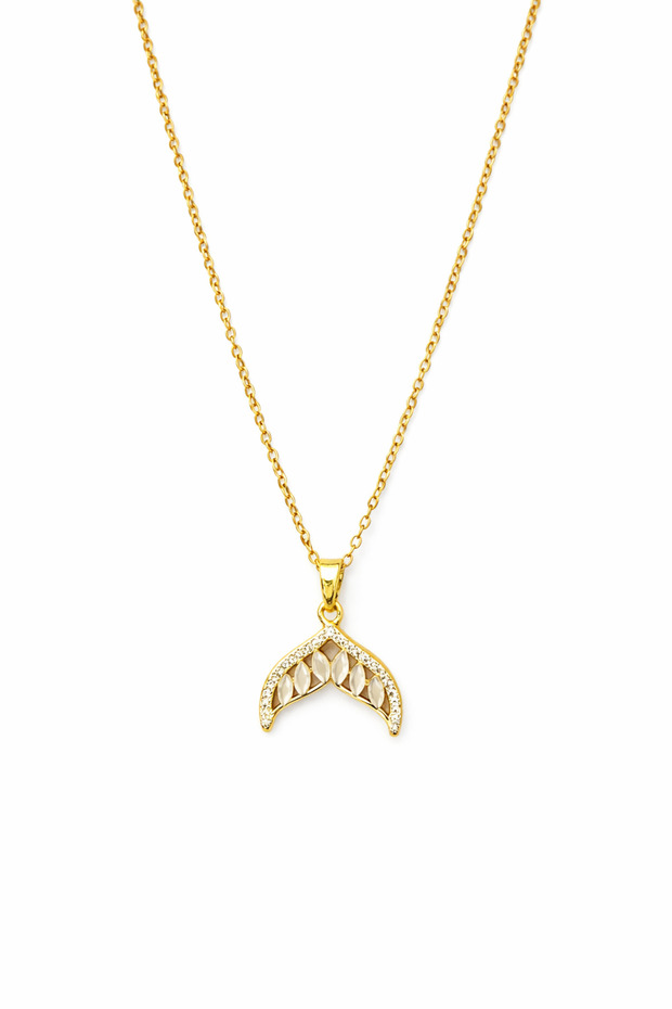 Zircon Stone Gold Color Crescent Pointed Elegant Women's Necklace - Non-Tarnish Steel