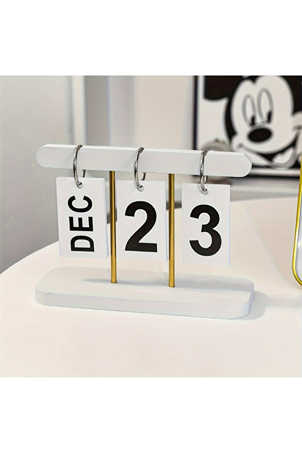 White Nordic Style Page-Turning Desk Calendar – English Daily View, Durable Plastic for Home & Offic