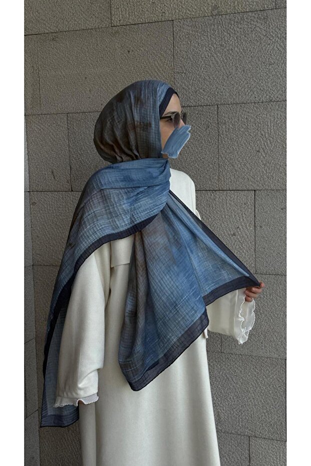 Müslin Pliseli Şal-İndigo - 4