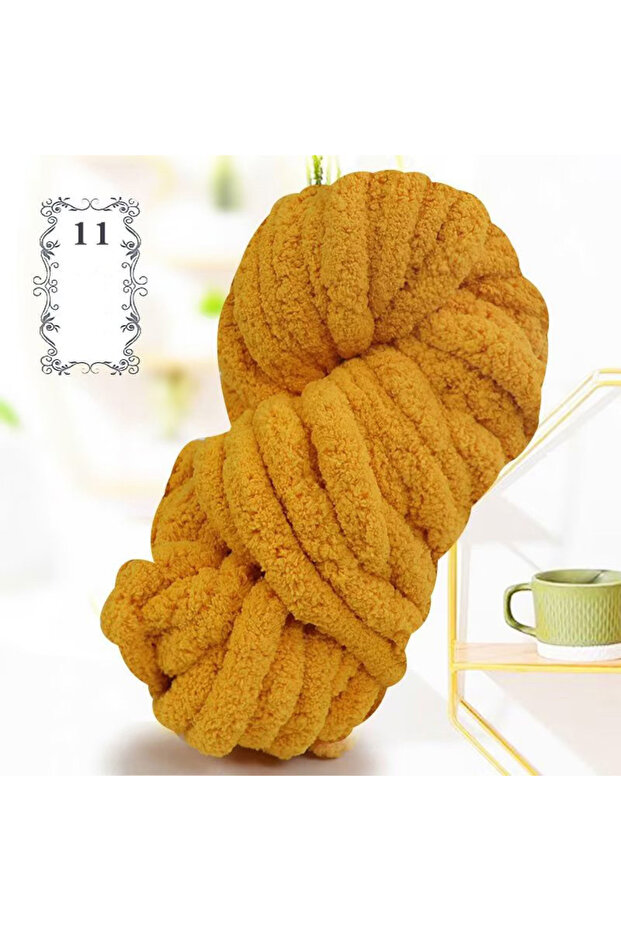 11 Turmeric 500g of Thick Chenille Yarn for Blankets, Ultra-Soft, Thick, Fluffy, Giant Chenille-Styl