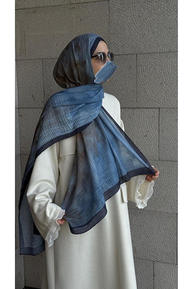 Müslin Pliseli Şal-İndigo - 6