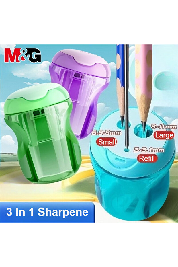 1PC Any Color 912F1 1/3/12pc M&G 3 In 1 Pencil Sharpener with Screw Lid and Tub No Spill Compact Des