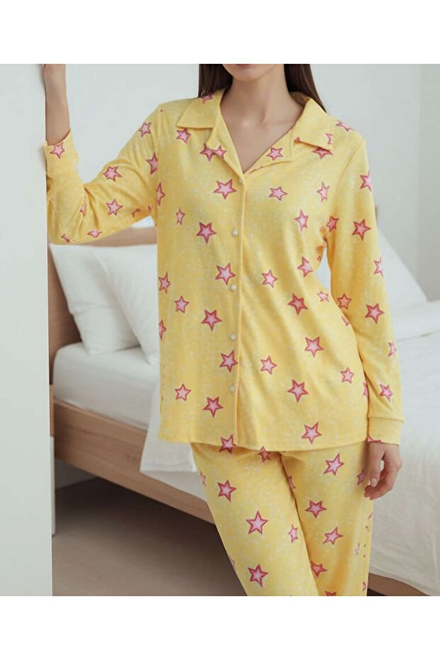 Patterned Suede Fabric Pajama Set - 1