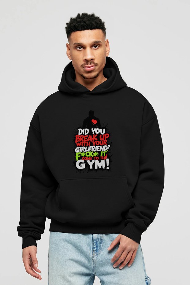 Gym, Sports, Fitness 50 Pre-Printed Black Hoodie Oversize Hooded Sweatshirt Men Women