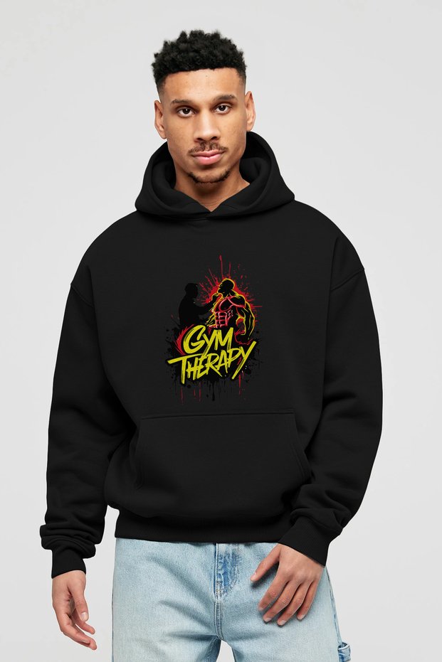 Gym, Sports, Fitness 44 Pre-Printed Black Hoodie Oversized Hooded Sweatshirt for Men and Women