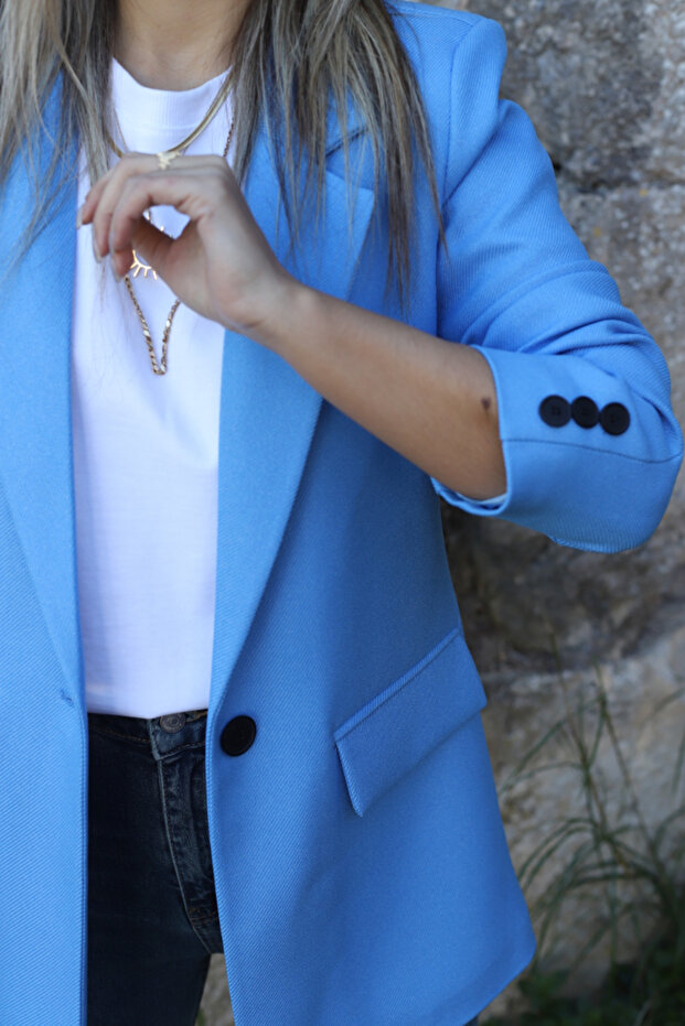 سترة ذات تأثير الصوف الأزرق - 3