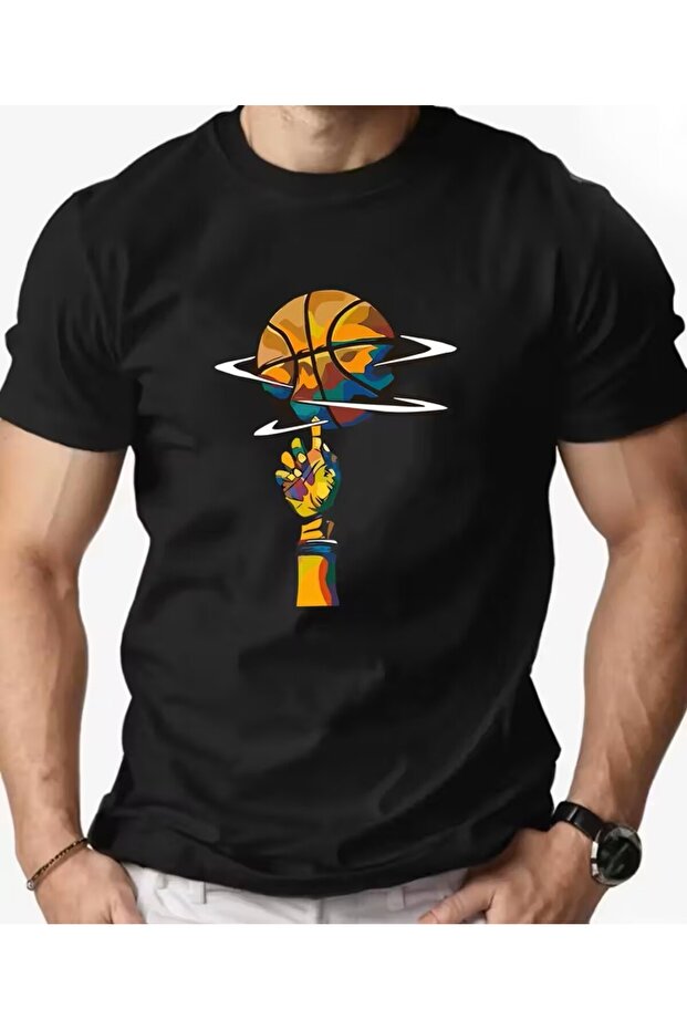 Basketball Pattern Summer Casual Round Neck Short Sleeve T-Shirt for Men