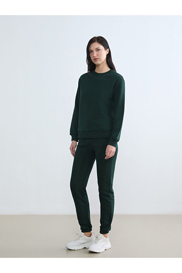 Lcw Everyday Green Crew Neck Women's Thick Sweatshirt