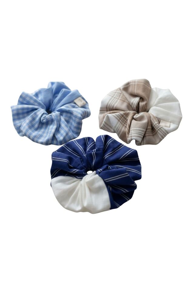 Scrunchie Lastik Set Mavi Ekru