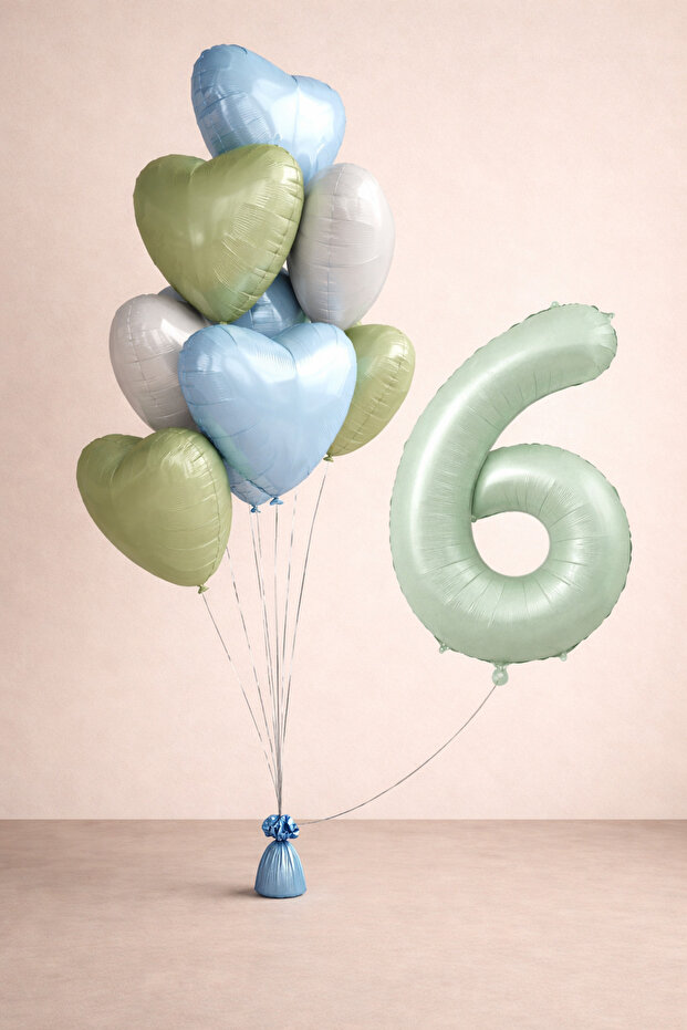 -6- Year Old Retro Green Heart Birthday Set