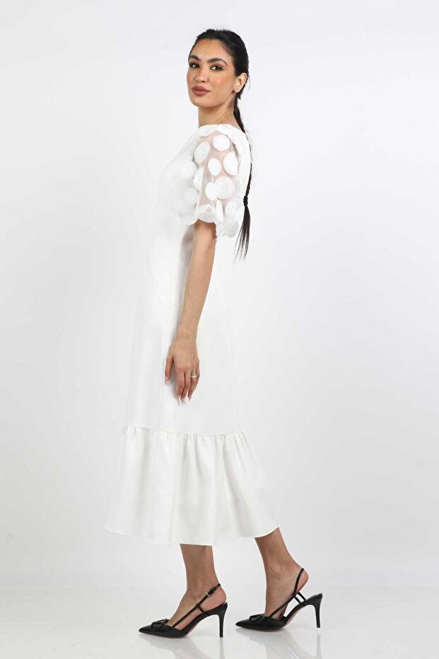 فستان ميدي أسود سادة مكشكش - 1