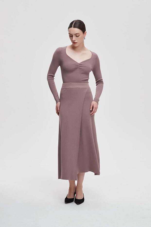 تنورة ميدي ملفوفة بلون موحد - 3