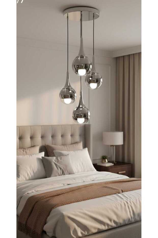 Globe Black & Silver QUAD Plafonyer Krom Cam Avize - 3