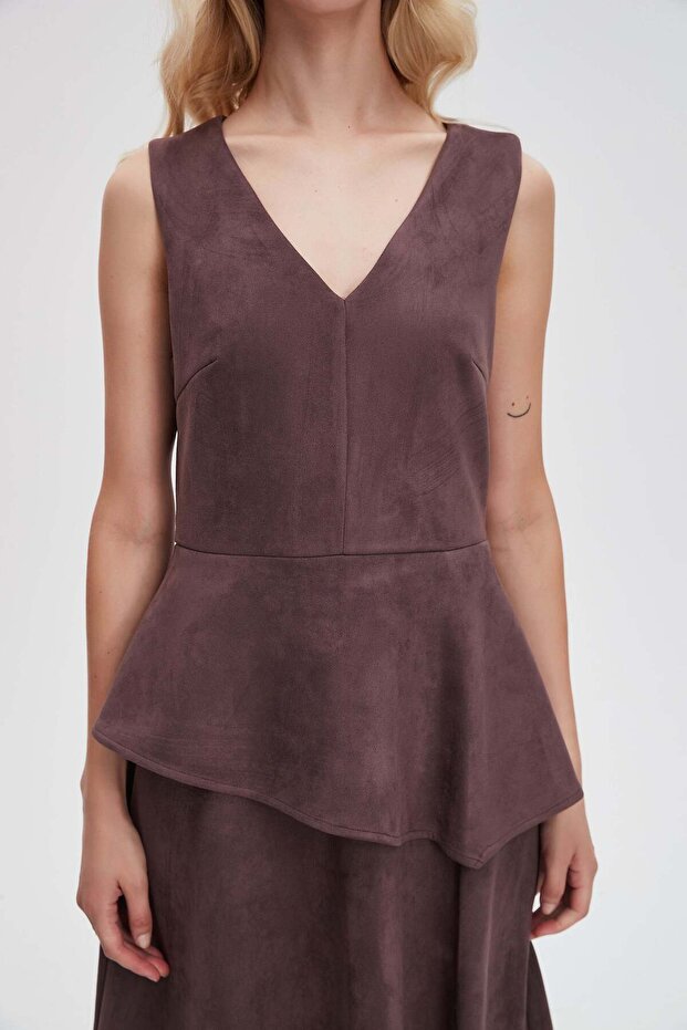 فستان ماكسي بني سادة بقصة حرف A - 6