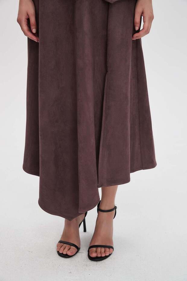 فستان ماكسي بني سادة بقصة حرف A - 7