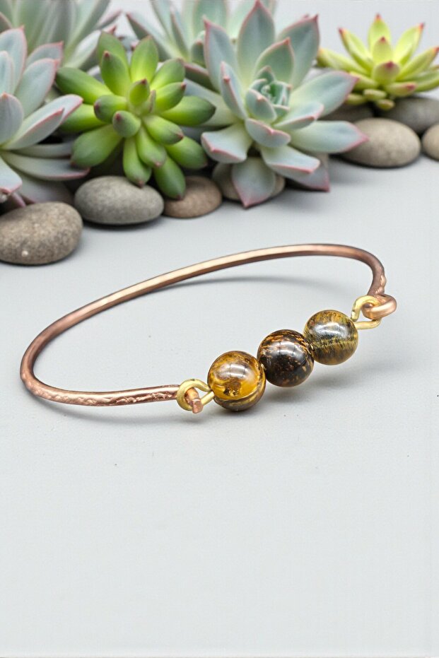Tiger's Eye Copper Handcrafted Natural Stone Bracelet 8 mm