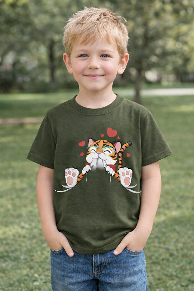 Unisex 100% Cotton Cat Printed Children's T-Shirt