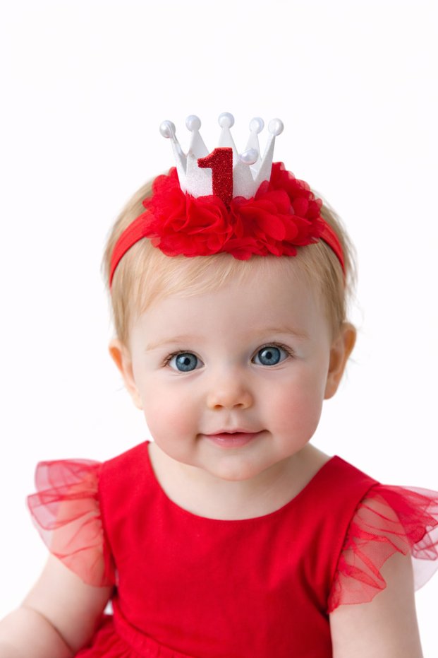 Baby Girl 1 Year Old Birthday Crown Red