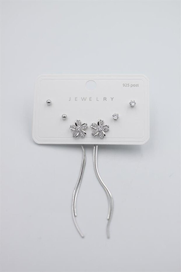 مجموعة متعددة من الأقراط - فضية - 1