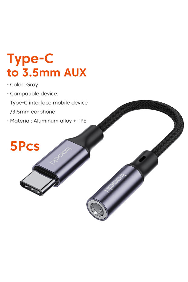 محول سماعات أذن USB نوع C إلى جاك 3.5 ملم، 5 قطع، محول صوت AUX من USB C إلى 3.5 ملم