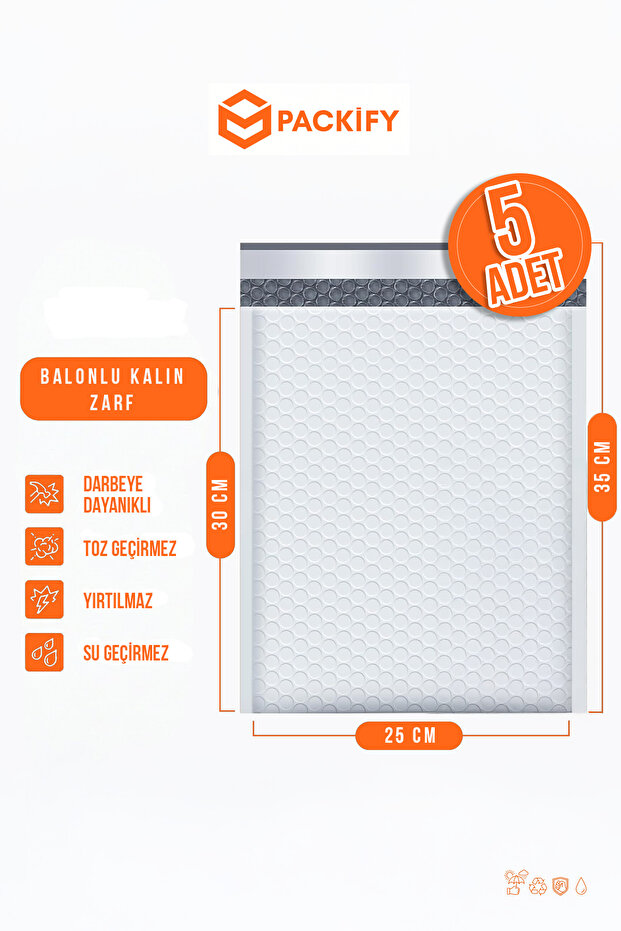 5Pcs 25X30Cm White Extra Thick Bubble Envelope Waterproof Adhesive Shipping Packaging Bag