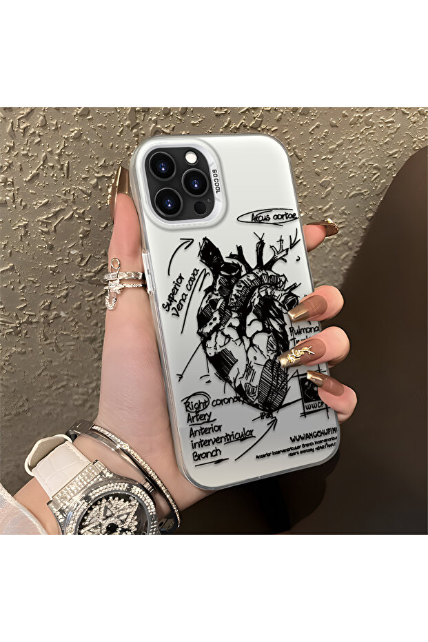 iPhone 15 Pro Max Compatible Silicone Edge Hard Back Anti-Fall Case Creative Patterned - 5