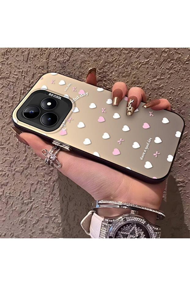 Realme Note 50 Compatible Silicone Edge Hard Back Anti-Fall Case Heart Patterned - 2