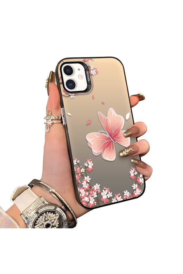 iPhone 12 Compatible Silicone Edge Hard Back Anti-Fall Butterfly Pattern Case