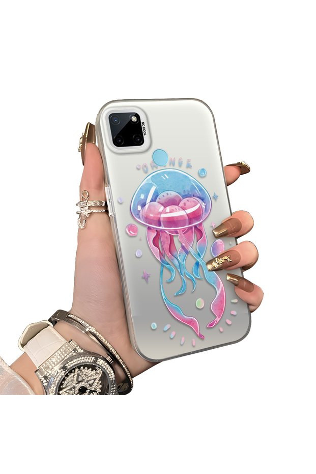 Realme C21Y/C25Y Compatible Silicone Edge Hard Back Anti-Fall Case Sponge Fish Pattern