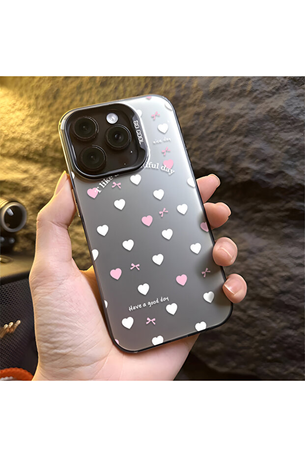 Realme Note 50 Compatible Silicone Edge Hard Back Anti-Fall Case Heart Patterned - 5
