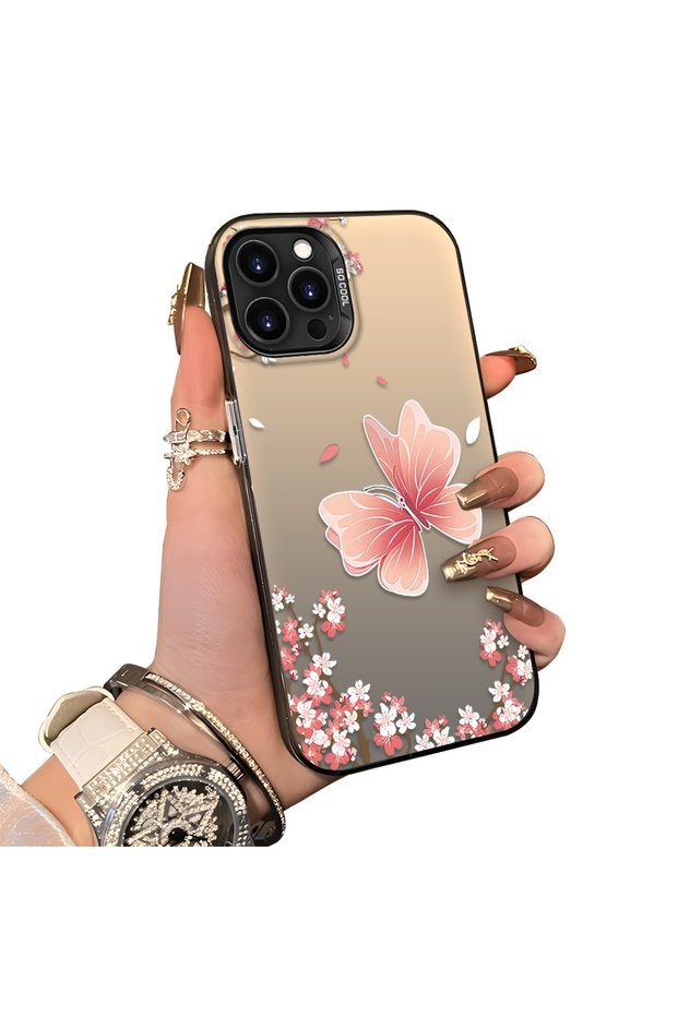 iPhone 16 Pro Max Compatible Silicone Edge Hard Back Anti-Fall Butterfly Pattern Case