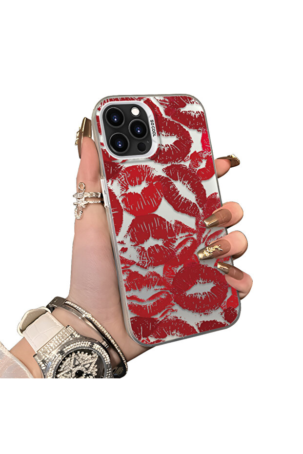 iPhone 16 Pro Compatible Silicone Edge Hard Back Anti-Fall Lip Patterned Case - 1