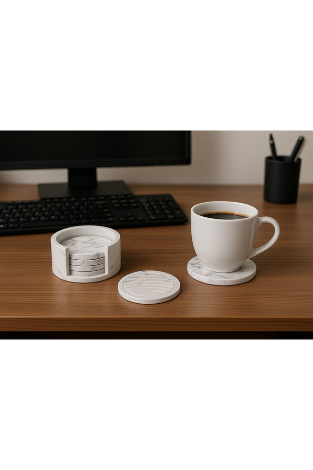 Marble Look 6-Piece Coaster Set - 2