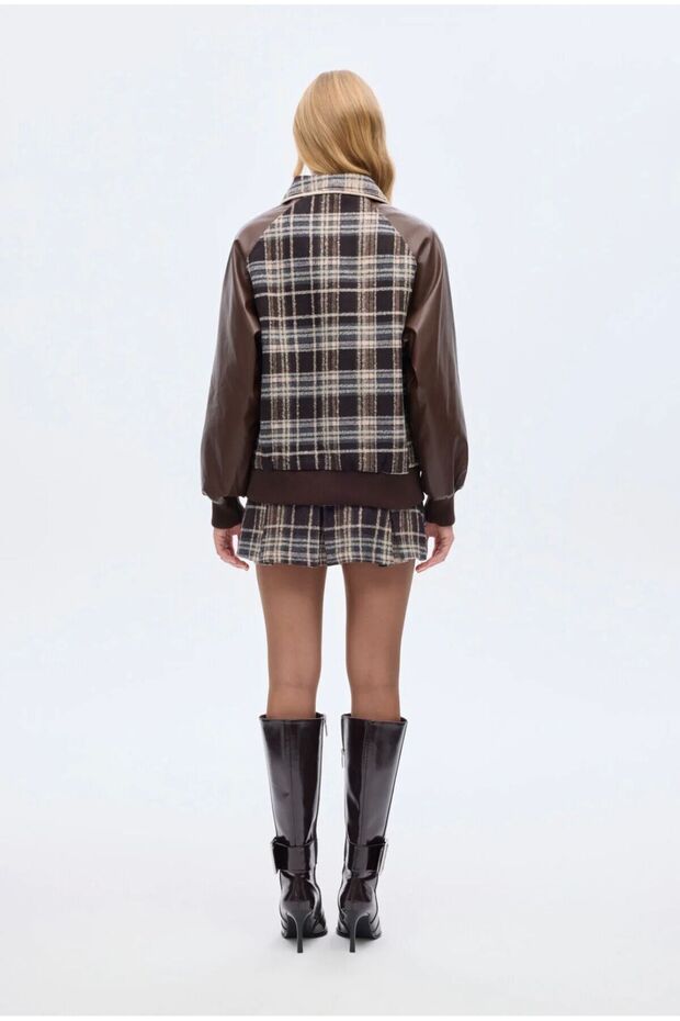 Kadı Plaid Patterned Bomber Jacket – Brown - 4