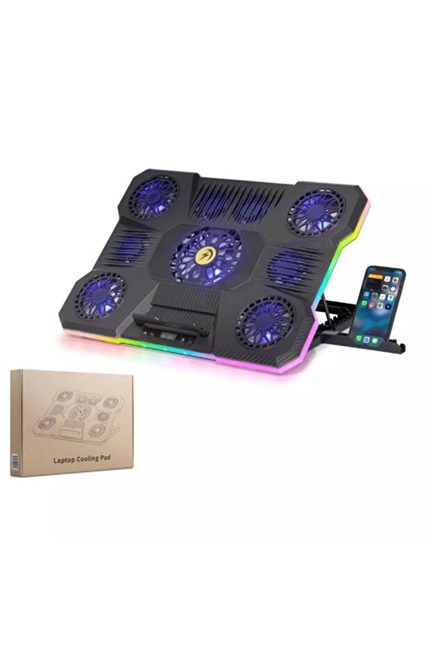 مبرد الكمبيوتر المحمول DCXA21 مزود بـ 9 مراوح وشاشة LCD RGB مقاس 10-19 بوصة باللون الأسود