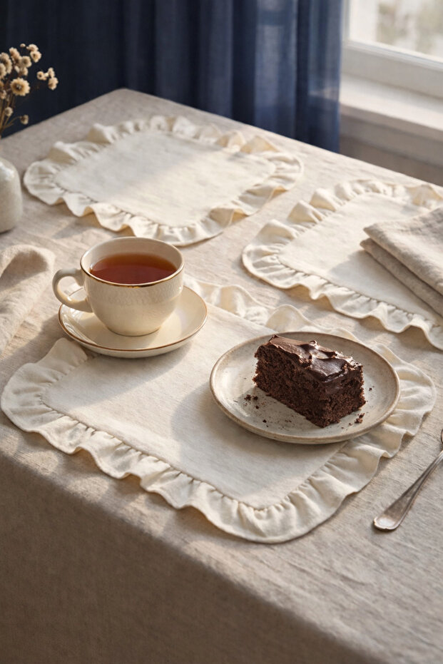 Ruffle Detail Square Linen American Service 6-Piece Dowry Set