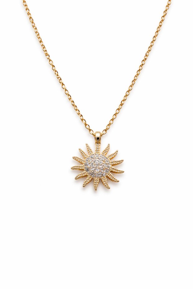 Women's - Premium Gold Necklace with Zircon Stone and Sun Figure - Non-Tarnish Steel
