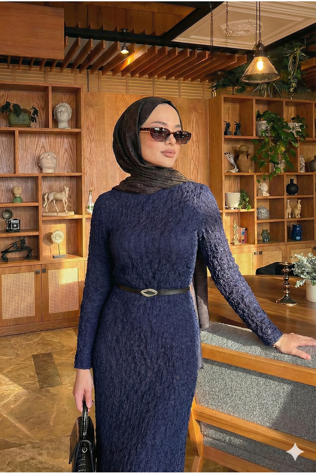 Tesettür Dantelli Elbise - 3