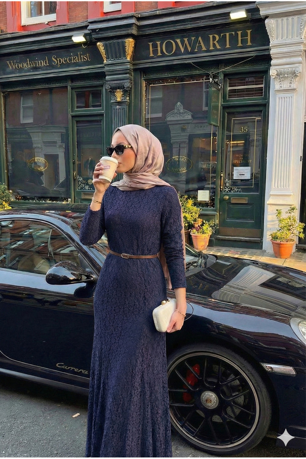 Tesettür Dantelli Elbise - 1