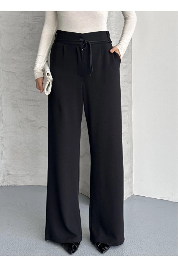 Modal Fabric Waist Detail Pants Black