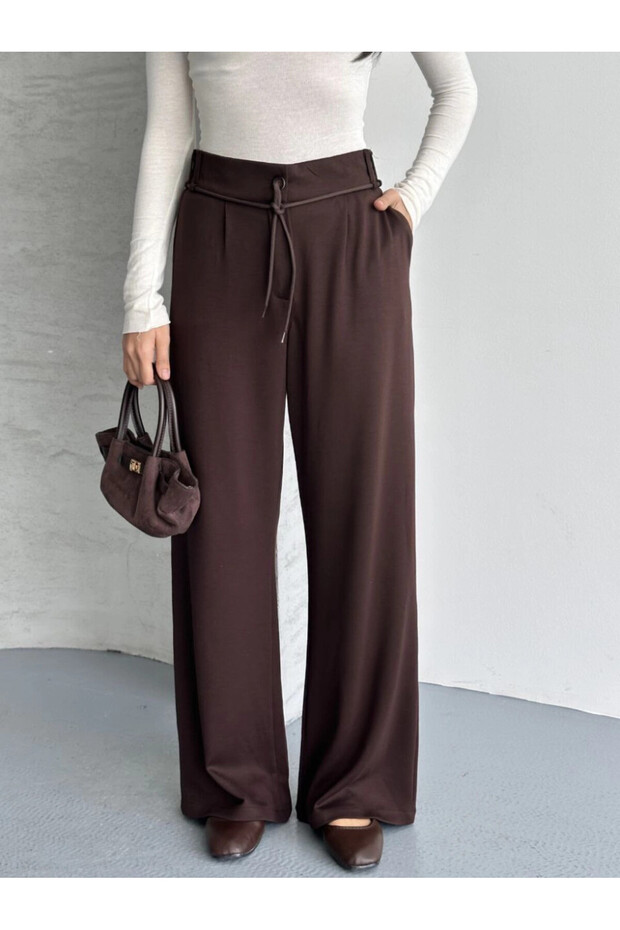 Modal Fabric Waist Detail Trousers Brown