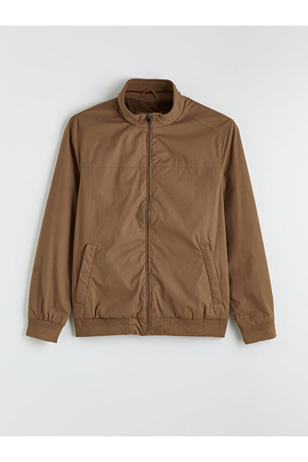 Brown Standard Fit Stand Collar Men's Coat