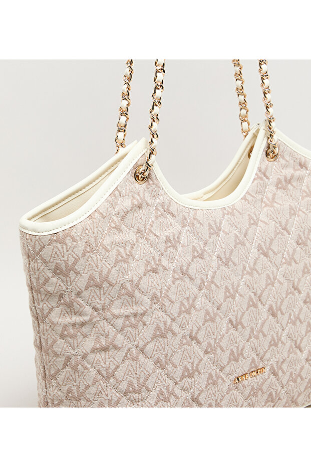 حقيبة كتف من الجلد الصناعي بنقشة المونوغرام - 4